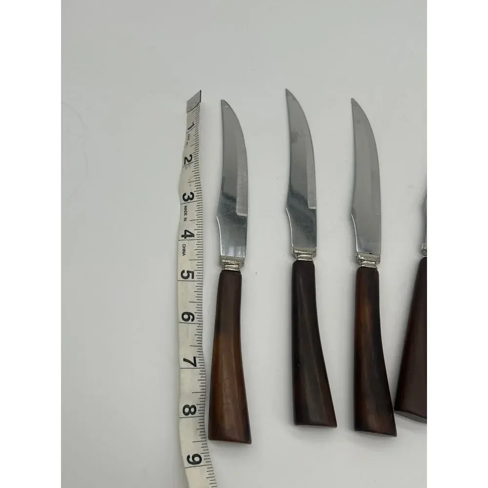 Vintage Armack Sheffield England Stainless Steel Steak Knives Set of 6 Brown